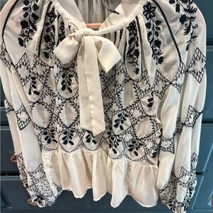 Anthropologie Black and White Embroidered Blouse